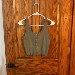 Divided Khaki Button-Front Ribbed Crop Top